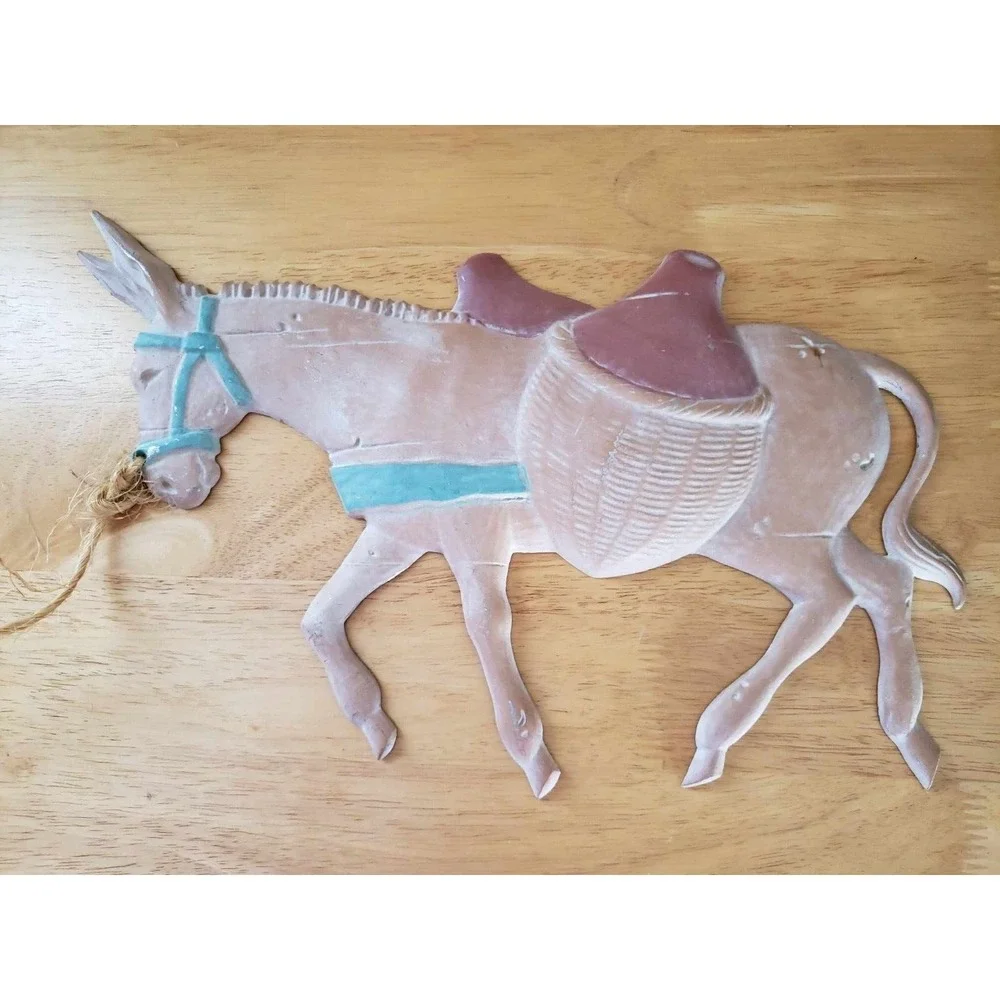 Southwestern Metal Wall Art Mexican Folk Scene Man Donkey Plaque